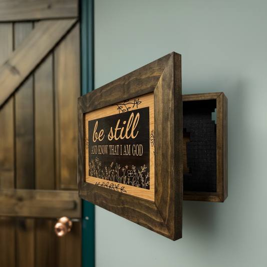 Bellewood Designs - Bible Verse Decorative & Secure Wall-Mounted Gun Cabinet