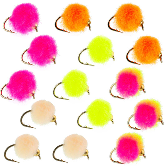The Fly Fishing Place Bead Head Egg Assortment Fly Fishing Flies - 15 Flies -  5 Colors Hook Size 16