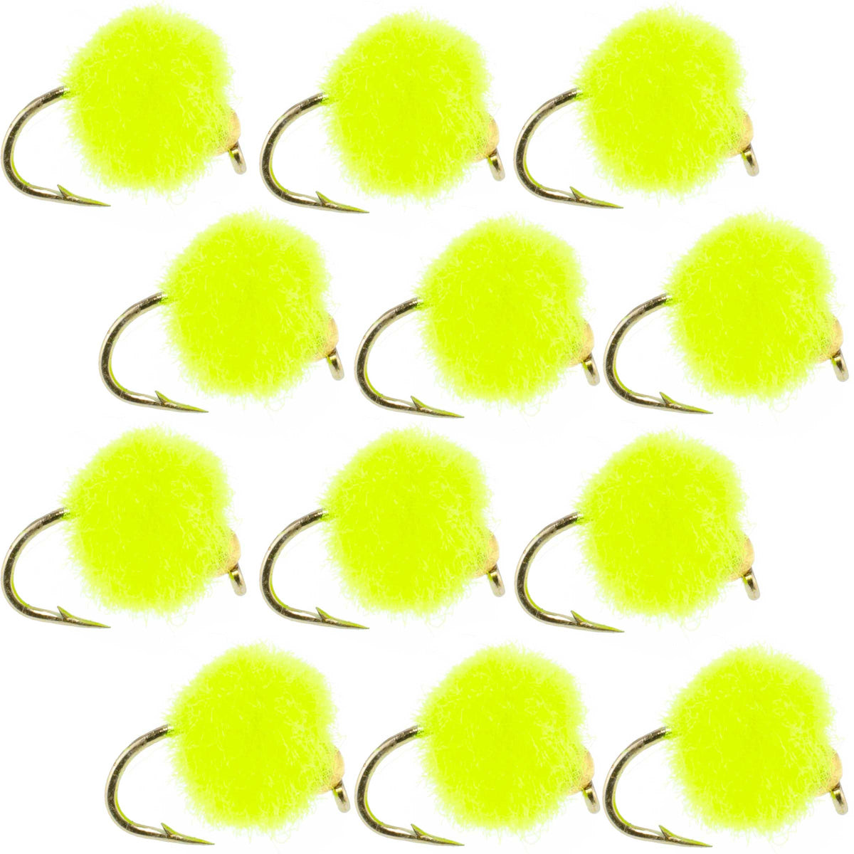 The Fly Fishing Place Bead Head Hot Chartreuse Egg Fly Fishing Flies - 1 Dozen Flies Hook Size 16
