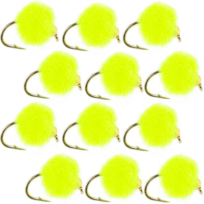 The Fly Fishing Place Bead Head Hot Chartreuse Egg Fly Fishing Flies - 1 Dozen Flies Hook Size 16