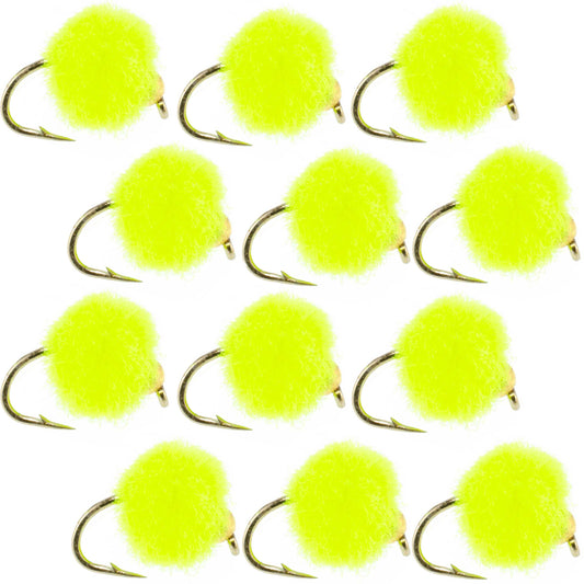 The Fly Fishing Place Bead Head Hot Chartreuse Egg Fly Fishing Flies - 1 Dozen Flies Hook Size 16