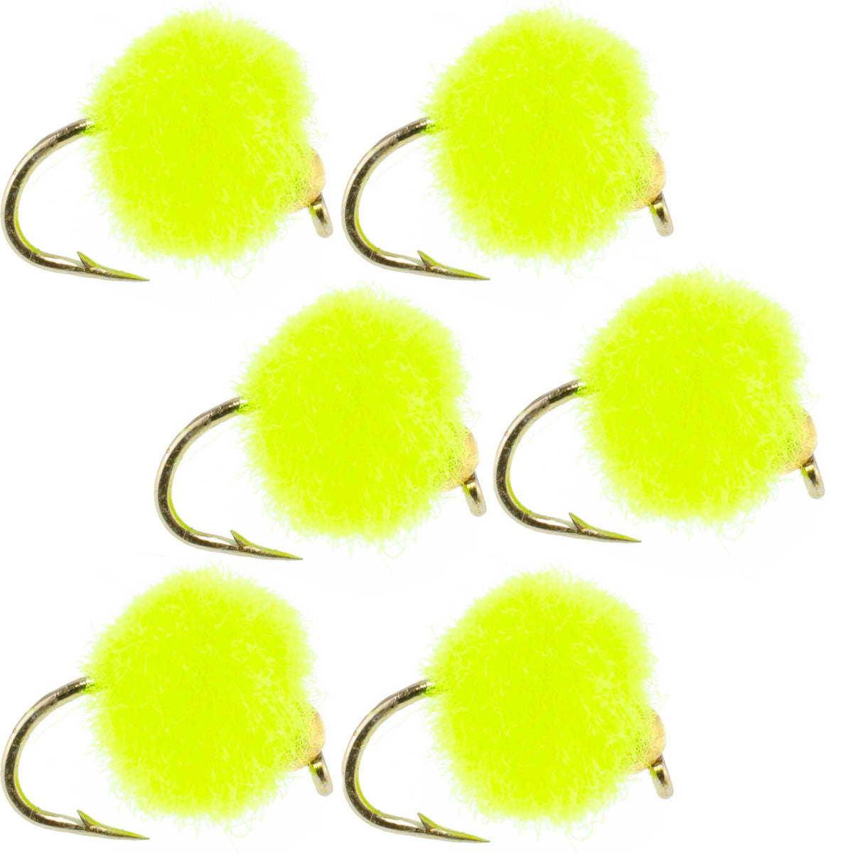 The Fly Fishing Place Bead Head Hot Chartreuse Egg Fly Fishing Flies - 6 Flies Hook Size 16