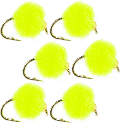 The Fly Fishing Place Bead Head Hot Chartreuse Egg Fly Fishing Flies - 6 Flies Hook Size 16