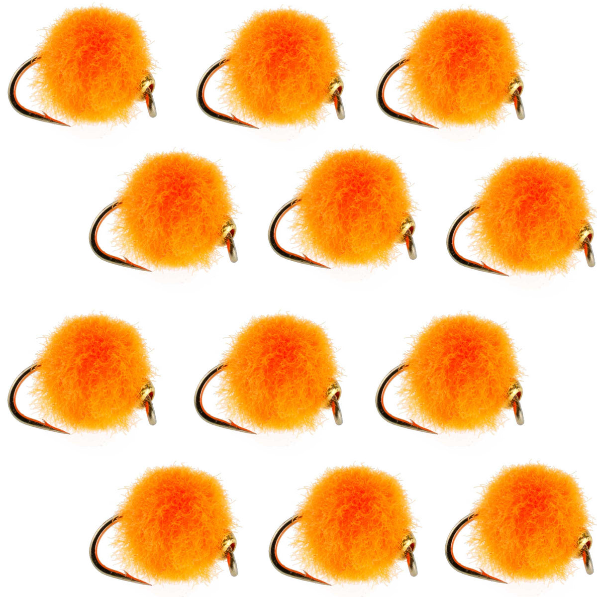 The Fly Fishing Place Bead Head Hot Orange Egg Fly Fishing Flies - 1 Dozen Flies Hook Size 16