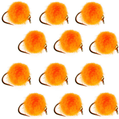 The Fly Fishing Place Bead Head Hot Orange Egg Fly Fishing Flies - 1 Dozen Flies Hook Size 16