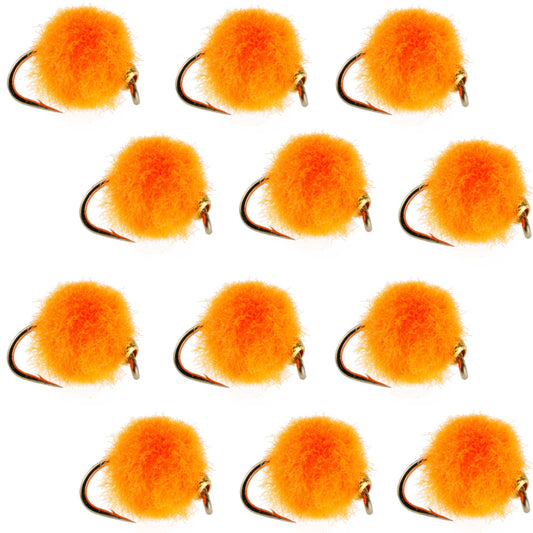 The Fly Fishing Place Bead Head Hot Orange Egg Fly Fishing Flies - 1 Dozen Flies Hook Size 16