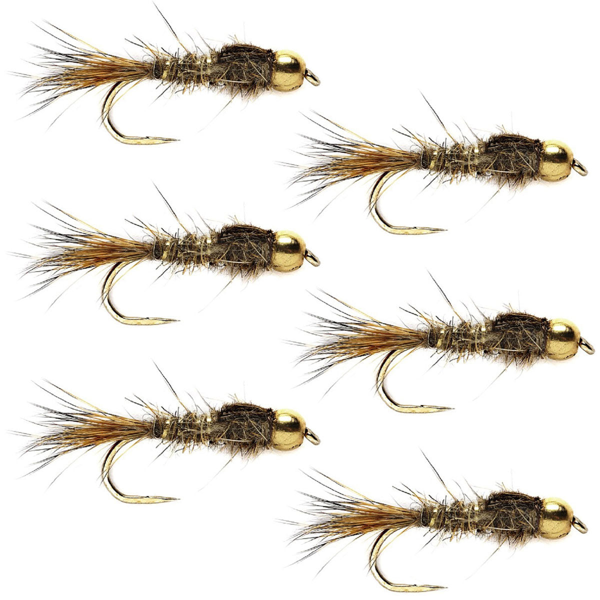 The Fly Fishing Place Barbless Bead Head Gold Ribbed Hare's Ear Nymph 6 Flies Hook Size 10