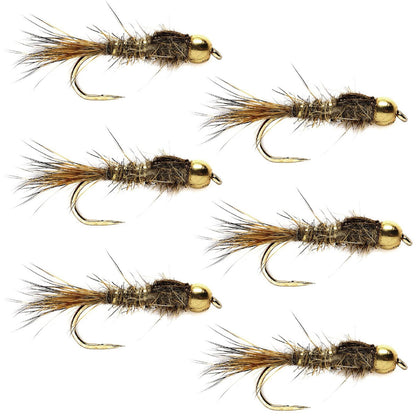 The Fly Fishing Place Barbless Bead Head Gold Ribbed Hare's Ear Nymph 6 Flies Hook Size 10