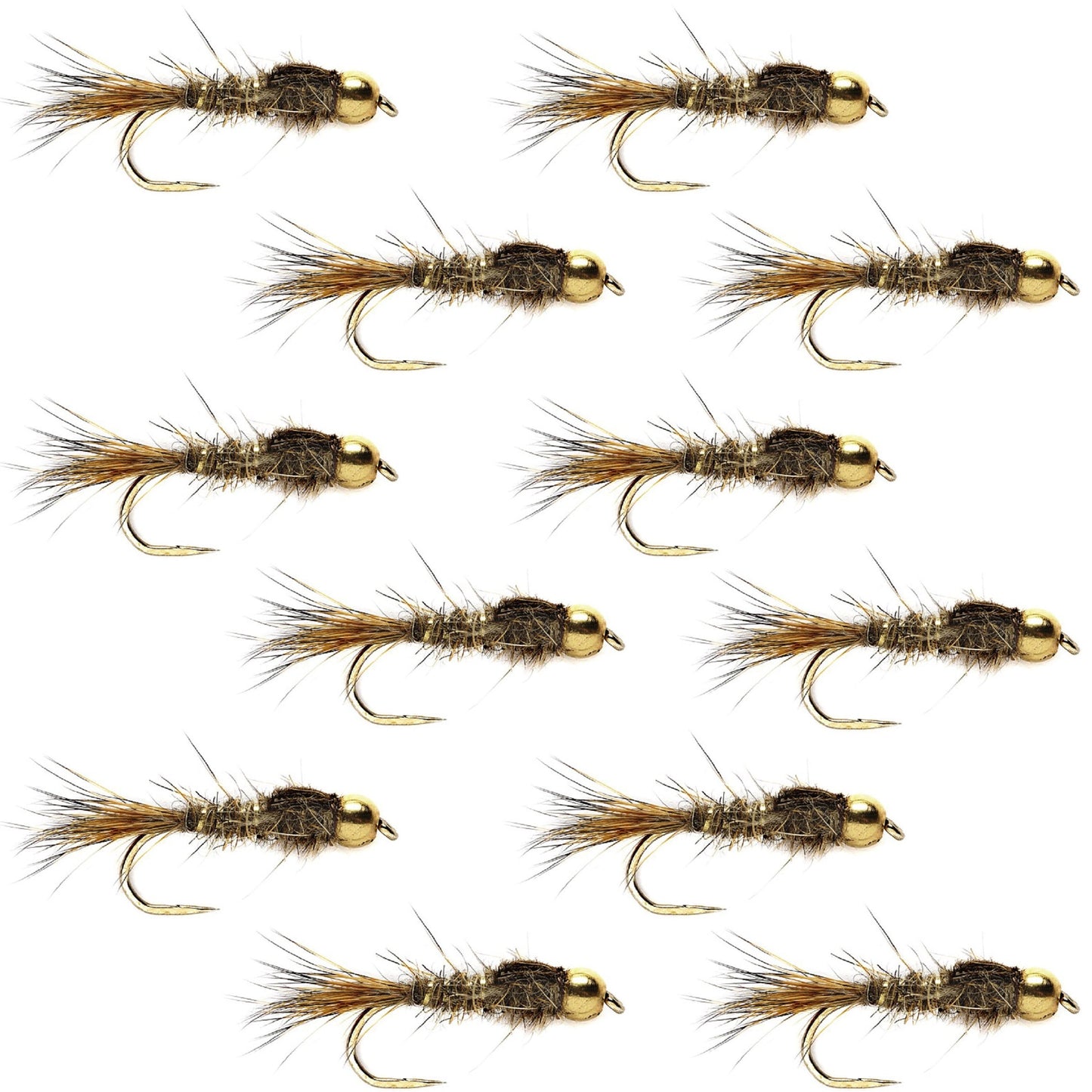 The Fly Fishing Place Barbless Bead Head Gold Ribbed Hare's Ear Nymph 1 Dozen Flies Hook Size 16