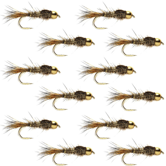 The Fly Fishing Place Barbless Bead Head Gold Ribbed Hare's Ear Nymph 1 Dozen Flies Hook Size 16