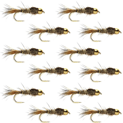 The Fly Fishing Place Barbless Bead Head Gold Ribbed Hare's Ear Nymph 1 Dozen Flies Hook Size 14