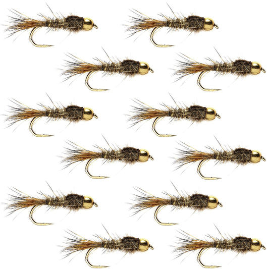 The Fly Fishing Place Barbless Bead Head Gold Ribbed Hare's Ear Nymph 1 Dozen Flies Hook Size 14