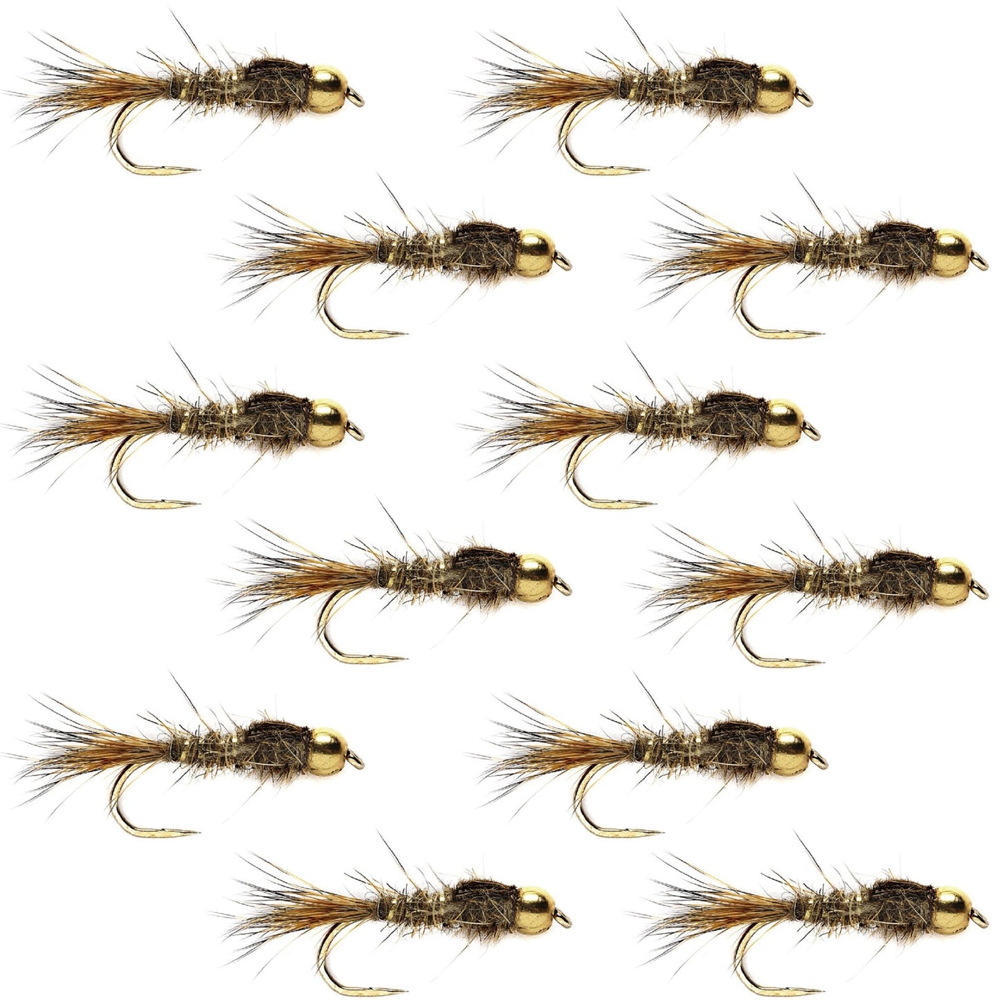 The Fly Fishing Place Barbless Bead Head Gold Ribbed Hare's Ear Nymph 1 Dozen Flies Hook Size 10