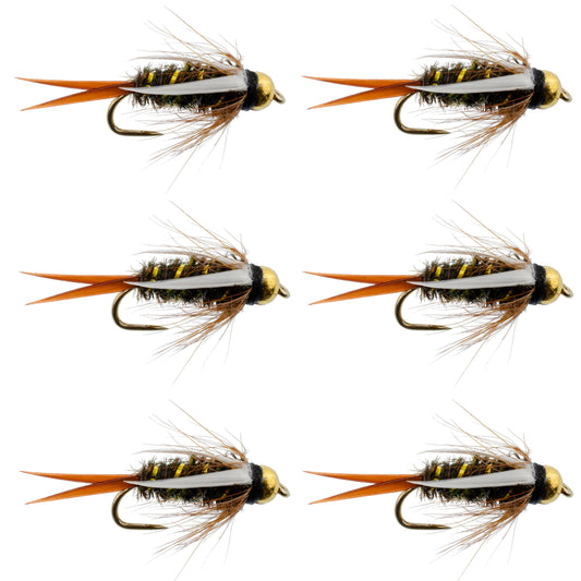 The Fly Fishing Place Barbless Bead Head Prince Nymph Fly Fishing Flies - Set of 6 Flies Hook Size 12