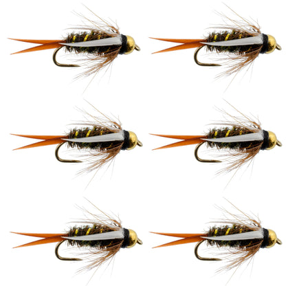 The Fly Fishing Place Barbless Bead Head Prince Nymph Fly Fishing Flies - Set of 6 Flies Hook Size 10