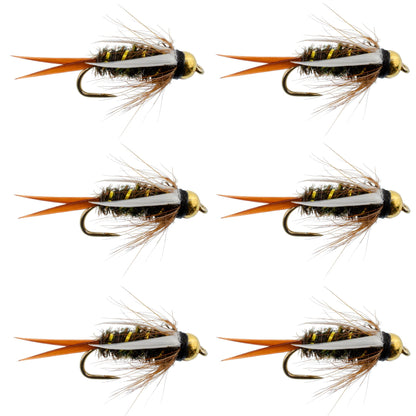 The Fly Fishing Place Barbless Bead Head Prince Nymph Fly Fishing Flies - Set of 6 Flies Hook Size 16