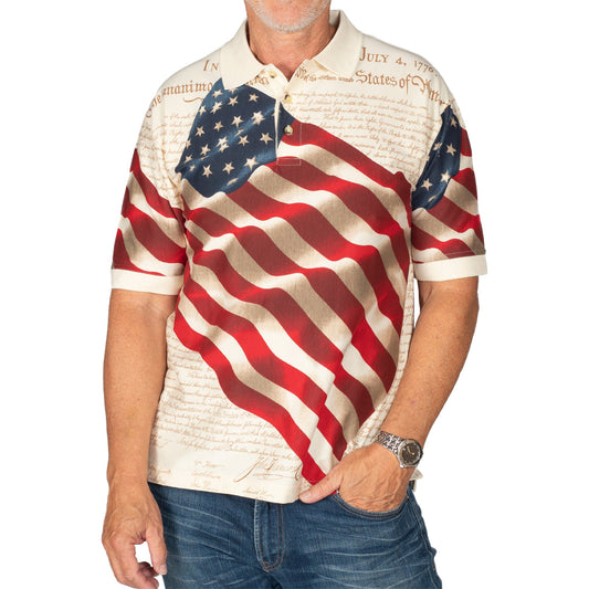 The Flag Shirt  Men's Patriotic American Waving Flag 100% Cotton Polo Shirt