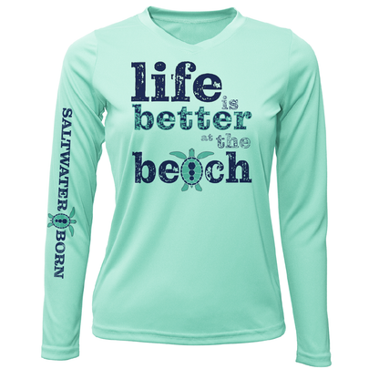 Saltwater Born "Life Is Better At The Beach" Turtle Long Sleeve UPF 50+ Dry-Fit Shirt