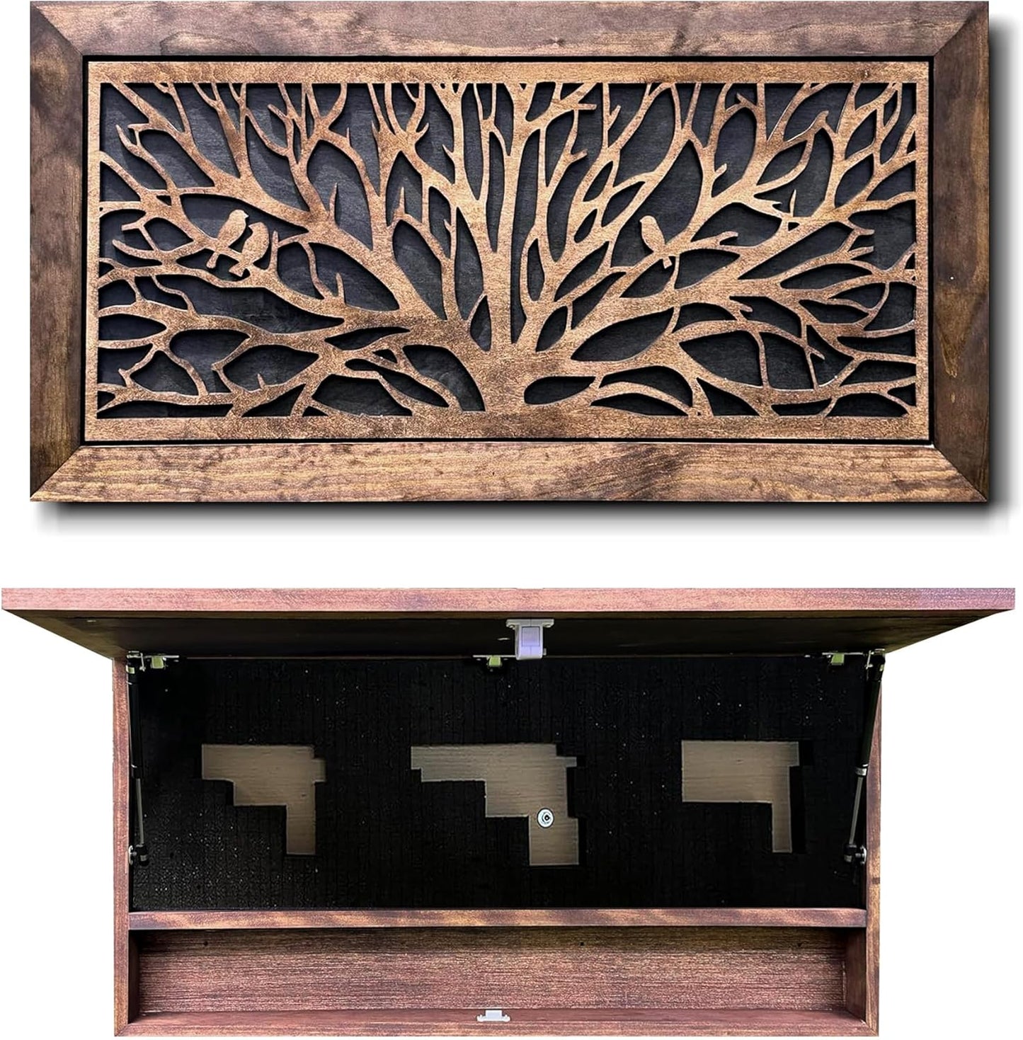 Bellewood Designs - Large Hidden Gun Storage Cabinet Tree of Life Wall Decor - Birds In a Tree Concealed Gun Cabinet