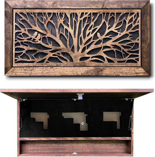 Bellewood Designs - Large Hidden Gun Storage Cabinet Tree of Life Wall Decor - Birds In a Tree Concealed Gun Cabinet