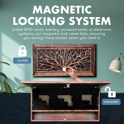 Bellewood Designs - Large Hidden Gun Storage Cabinet Tree of Life Wall Decor - Birds In a Tree Concealed Gun Cabinet