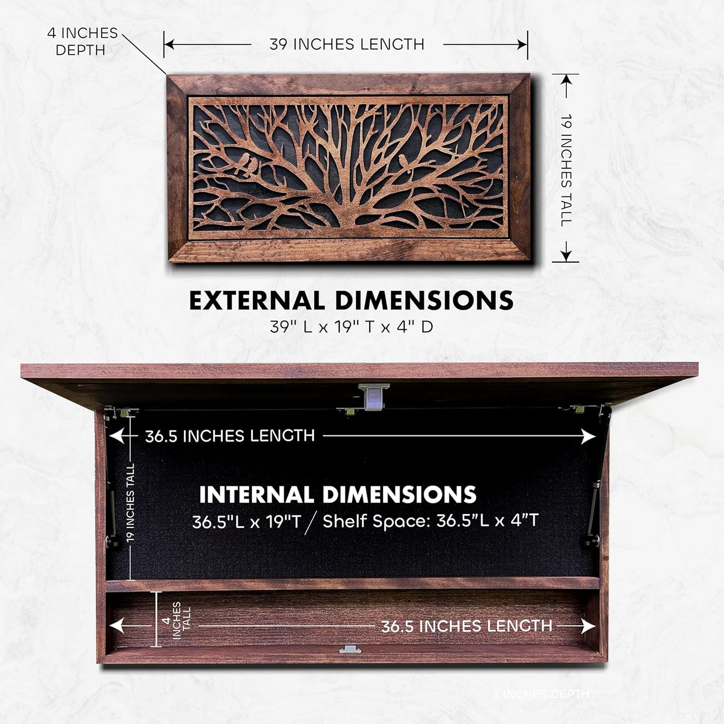 Bellewood Designs - Large Hidden Gun Storage Cabinet Tree of Life Wall Decor - Birds In a Tree Concealed Gun Cabinet