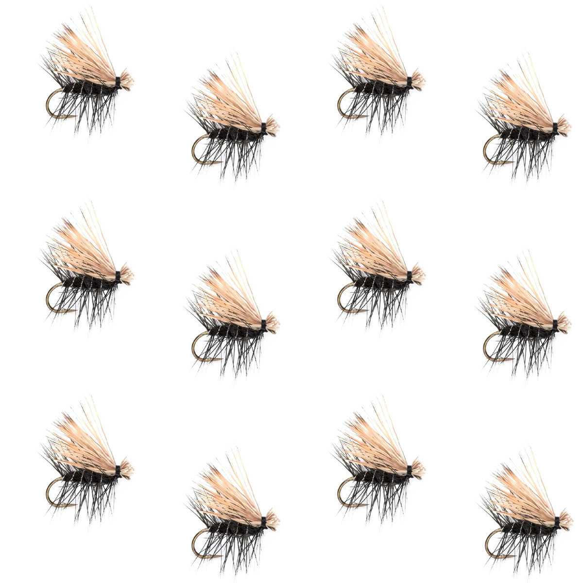 The Fly Fishing Place Black Elk Hair Caddis Classic Trout Dry Fly - 12 Flies Size 12