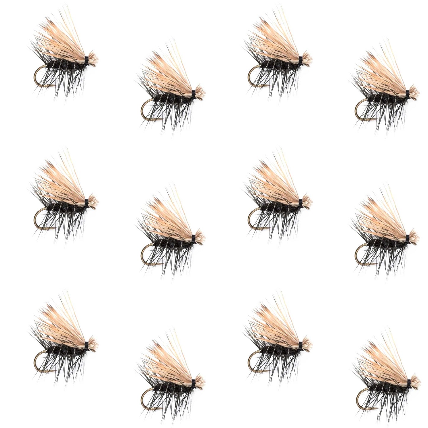 The Fly Fishing Place Black Elk Hair Caddis Classic Trout Dry Fly - 12 Flies Size 16