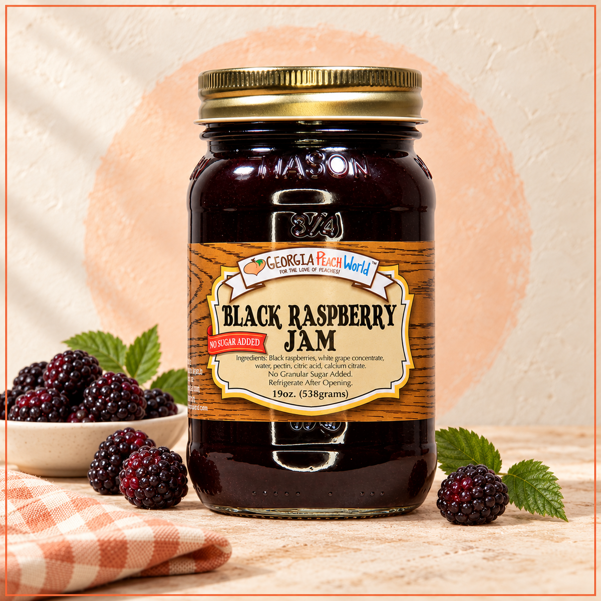 Georgia Peach Black Raspberry Jam - No Sugar Added
