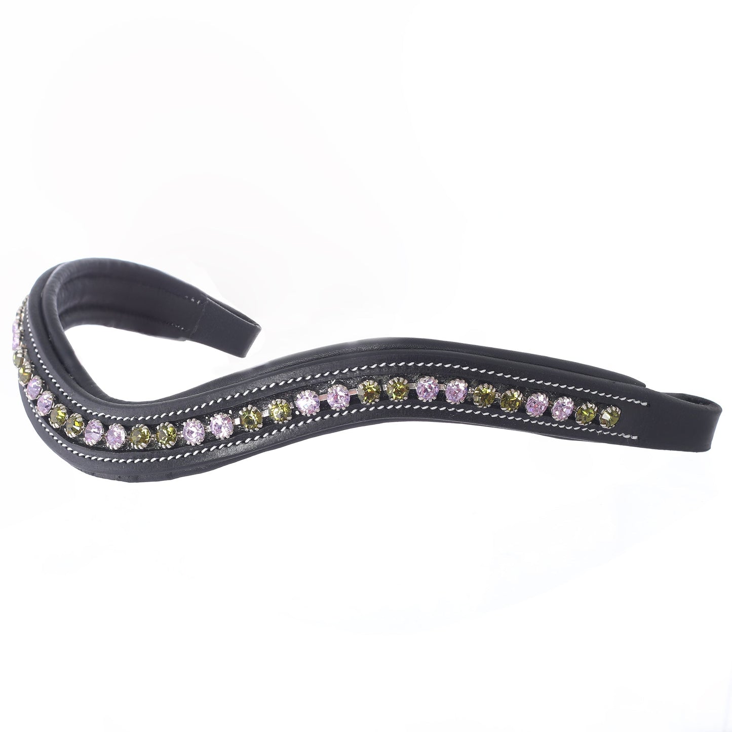 Bridles & Reins ExionPro Elegant Deep Curved Soft Padded Olivine, Violet Colored Crystal Browband