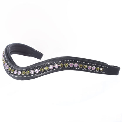 Bridles & Reins ExionPro Elegant Deep Curved Soft Padded Olivine, Violet Colored Crystal Browband