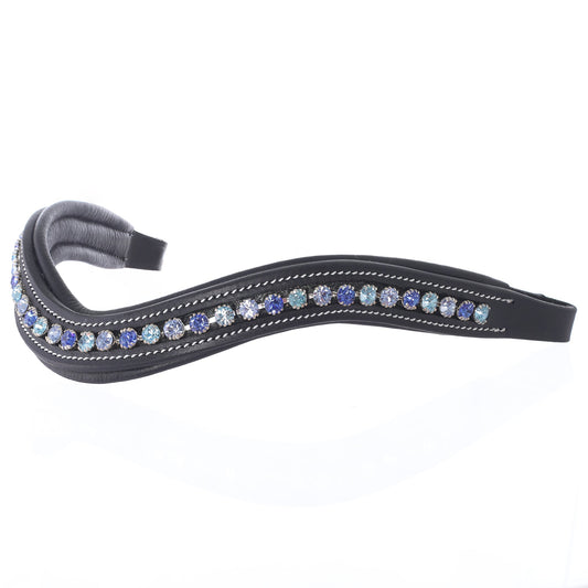 Bridles & Reins ExionPro Elegant Deep Curved Soft Padded Sapphire, Aqua Marine, Light Sapphire Colored Crystal Browband