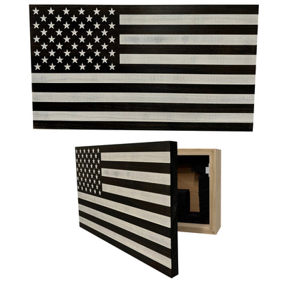 Bellewood Designs - American Flag Decorative & Secure Wall-Mounted Gun Cabinet (Black & White Distressed)