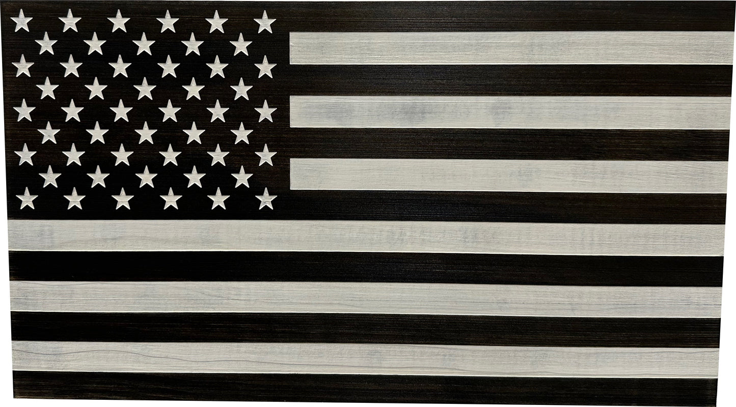 Bellewood Designs - American Flag Decorative & Secure Wall-Mounted Gun Cabinet (Black & White Distressed)