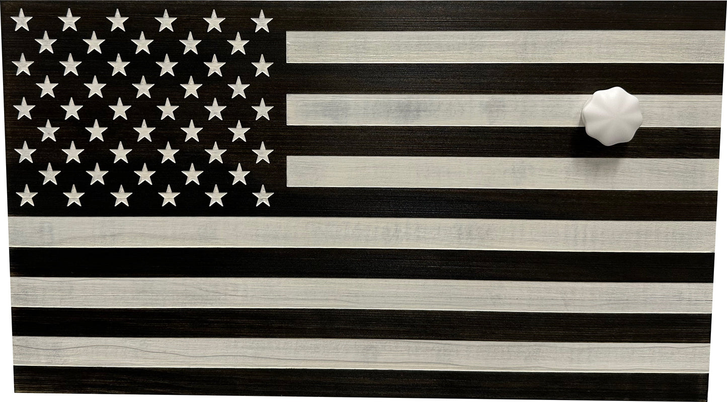 Bellewood Designs - American Flag Decorative & Secure Wall-Mounted Gun Cabinet (Black & White Distressed)