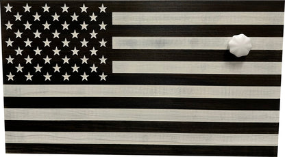 Bellewood Designs - American Flag Decorative & Secure Wall-Mounted Gun Cabinet (Black & White Distressed)