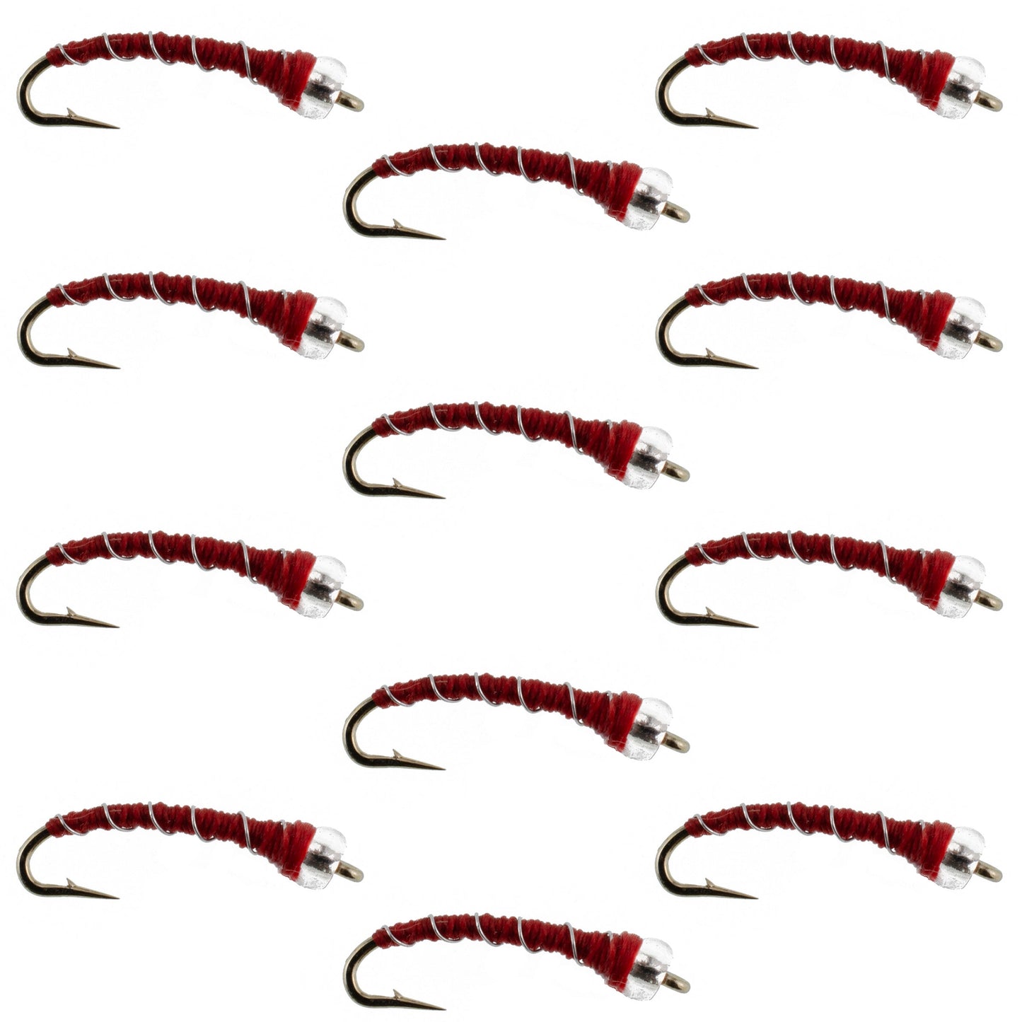 The Fly Fishing Place Mercury Red Blood Midge - Glass Bead Head 12 Flies Size 18