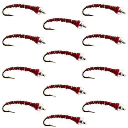 The Fly Fishing Place Mercury Red Blood Midge - Glass Bead Head 12 Flies Size 18