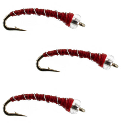 The Fly Fishing Place 3 Pack Mercury Red Blood Midge - Glass Bead Head Flies Size 20