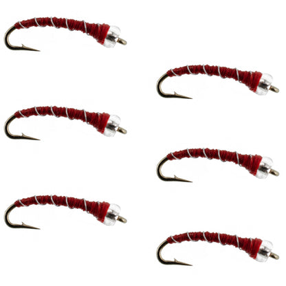 The Fly Fishing Place Mercury Red Blood Midge - Glass Bead Head 6 Flies Size 20