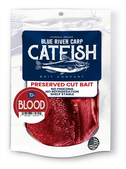 Blue River Carp Preserved Pre-Cut Fish Bait Chunks, 10oz package - 7 scents available