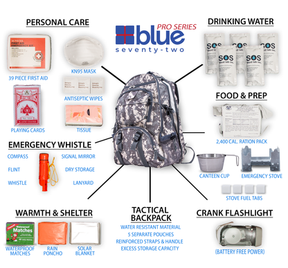 Blue Seventy-Two PRO SERIES Family Pack - Deluxe 3 Day Emergency Kit for 1 Person