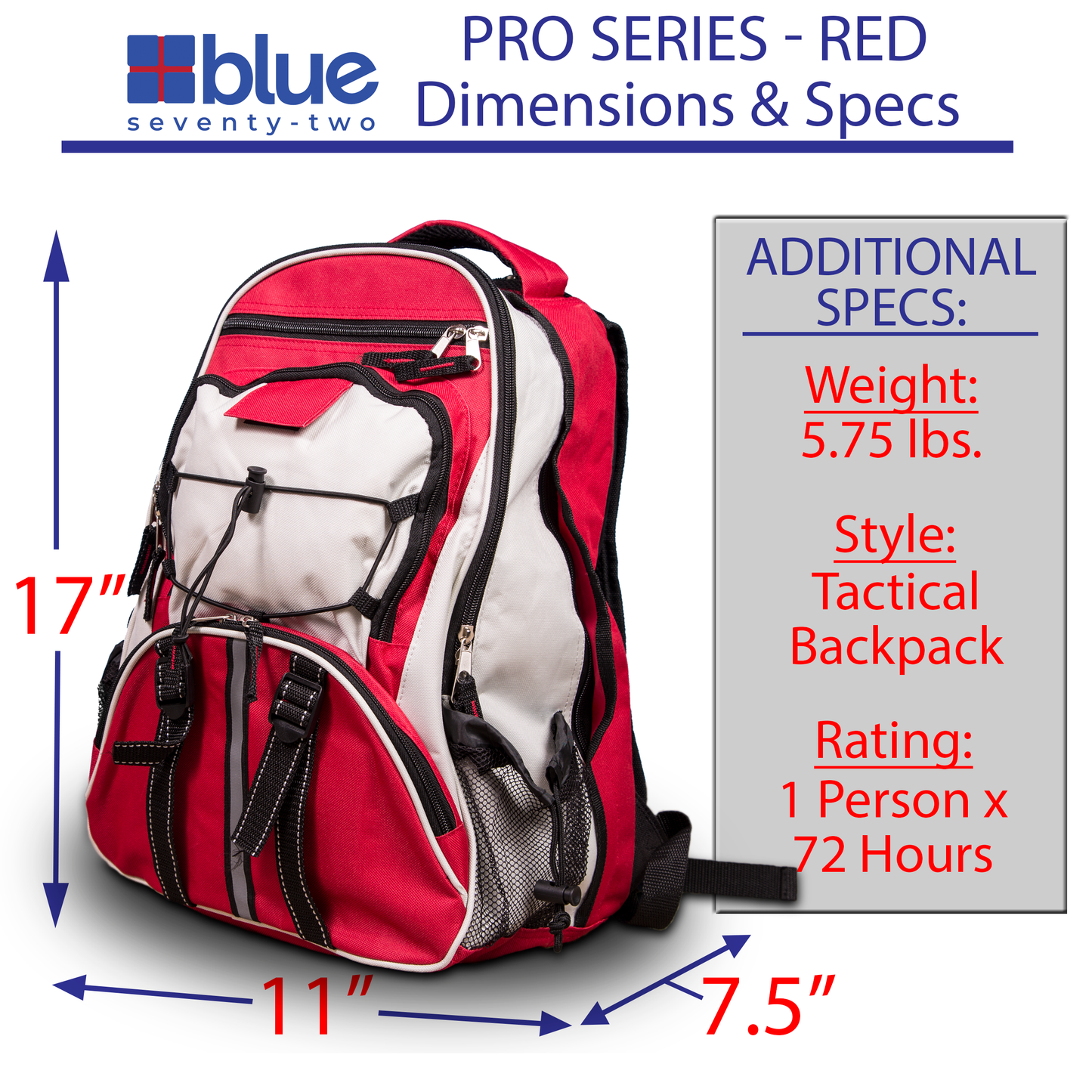 Caddis Sports Blue Seventy-Two PRO SERIES - Deluxe 3 Day Emergency Kit for 1 Person