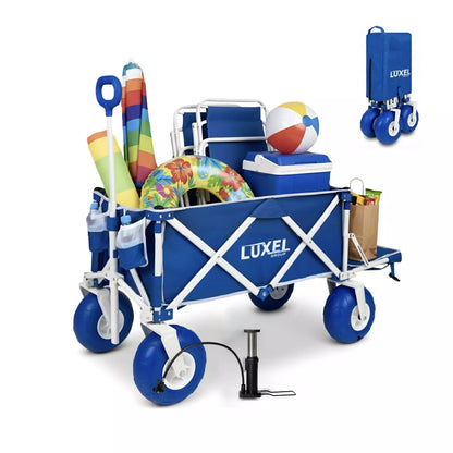 Luxel Carts Beach Wagon Cart with Big Wheels – Foldable Utility Wagon Blue