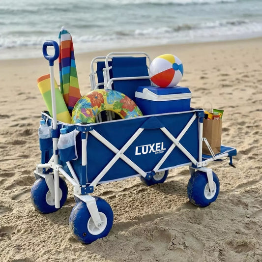 Luxel Carts Beach Wagon Cart with Big Wheels – Foldable Utility Wagon Blue