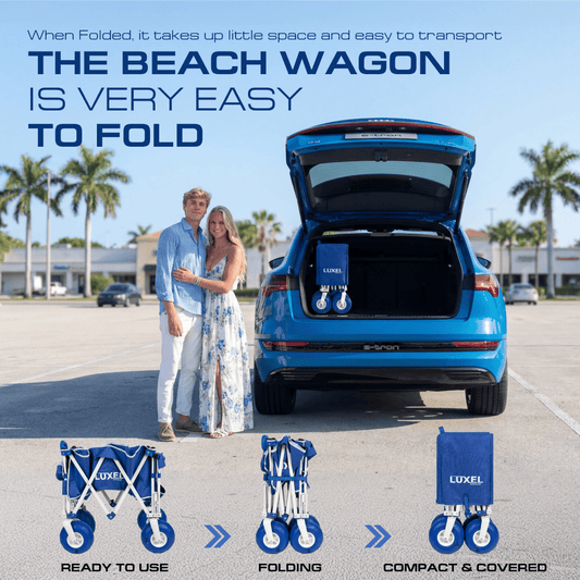 Luxel Carts Beach Wagon Cart with Big Wheels – Foldable Utility Wagon Blue