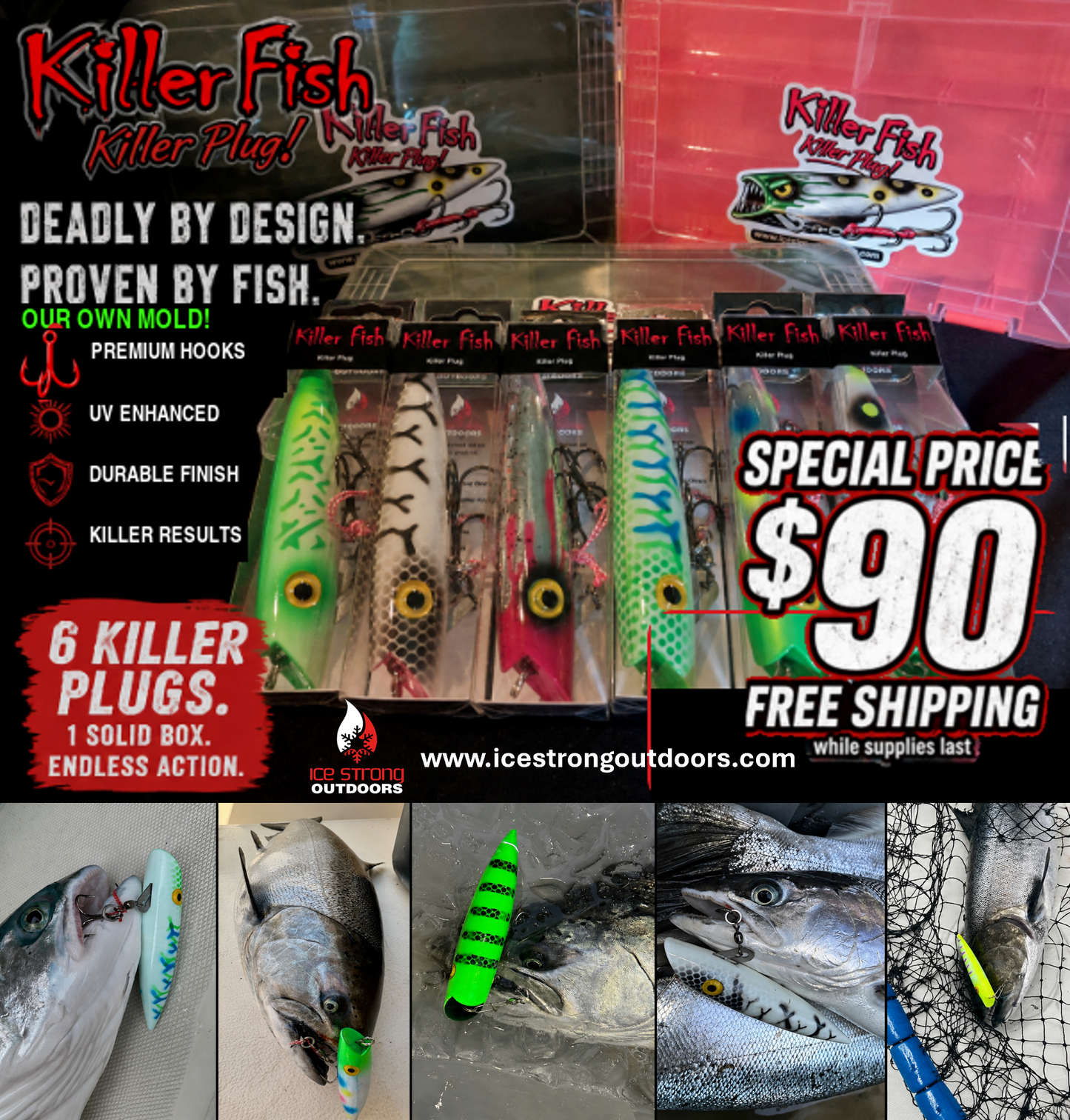 Ice Strong Outdoors - Killer Fish - Rattling TROLLING PLUG UV - NEW 2026 Colors Just Released!