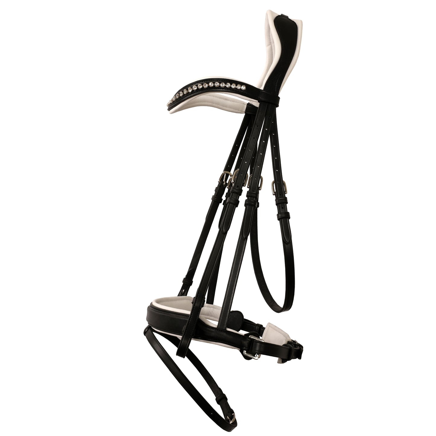 Bridles & Reins ExionPro Dressage Anti-Pressure Raised Comfort White Padded Clear Bling Bridle