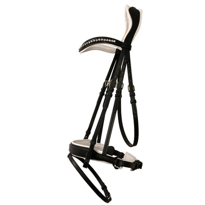 Bridles & Reins ExionPro Dressage Anti-Pressure Raised Comfort White Padded Clear Bling Bridle