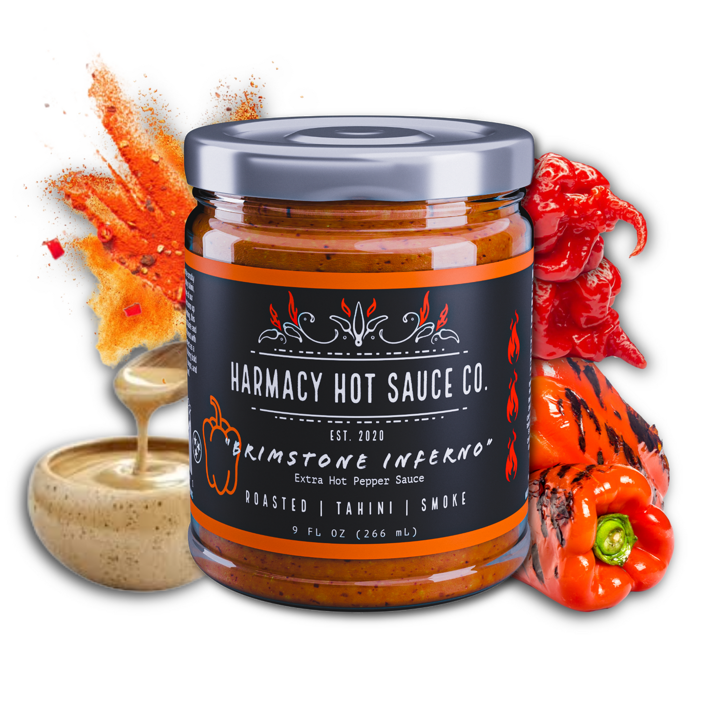 Harmacy Hot Sauce Co. Brimstone Rimshot - Extra Hot Tahini & Roasted Red Pepper Sauce (9oz)